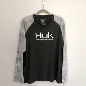 Huk Fishing Long Sleeve Gray & White Shirt